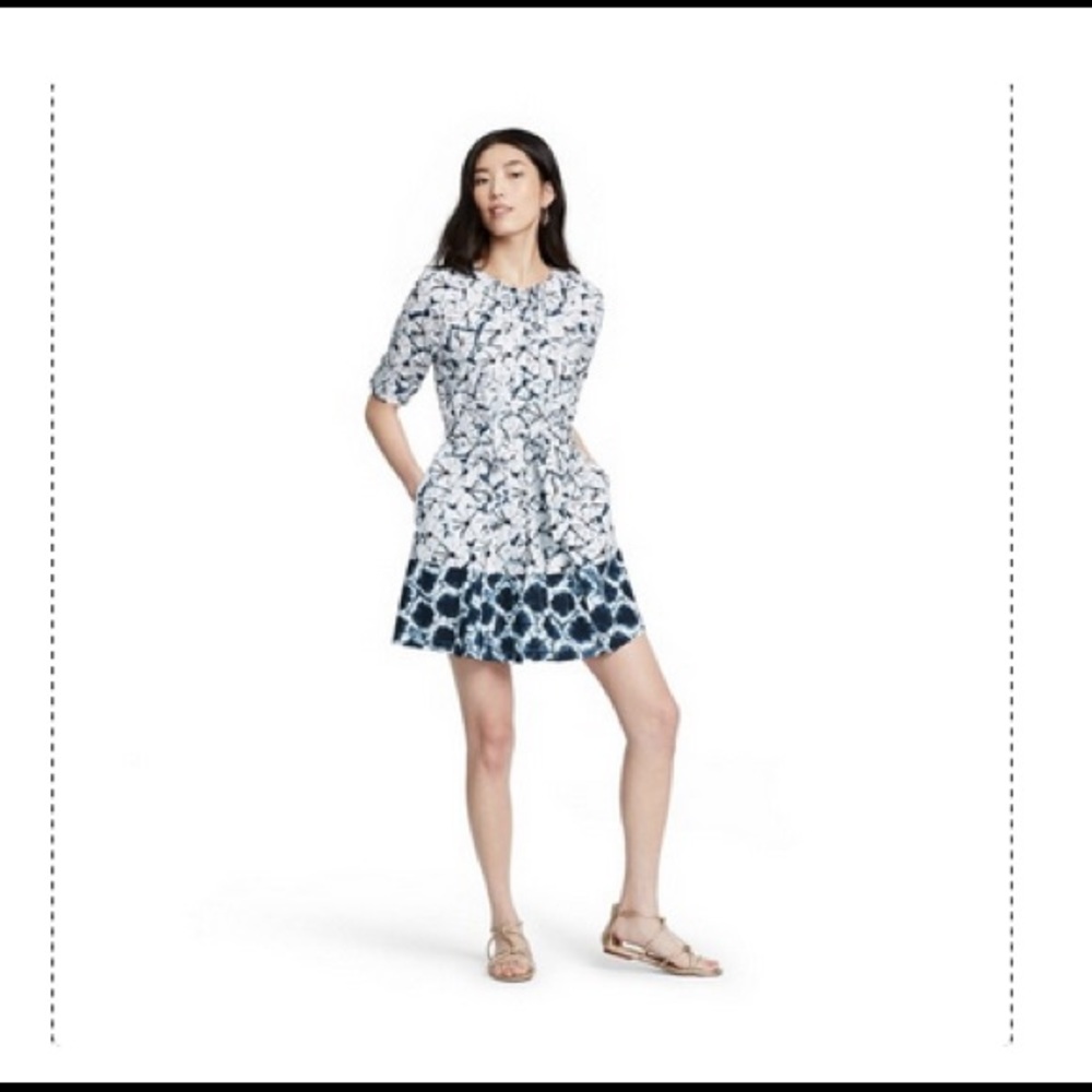 Shibori elbow sleeve button front shirtdress